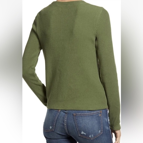 NWOT Madewell Knot Front Ribbed Long Sleeve Top in green - Picture 2 of 7